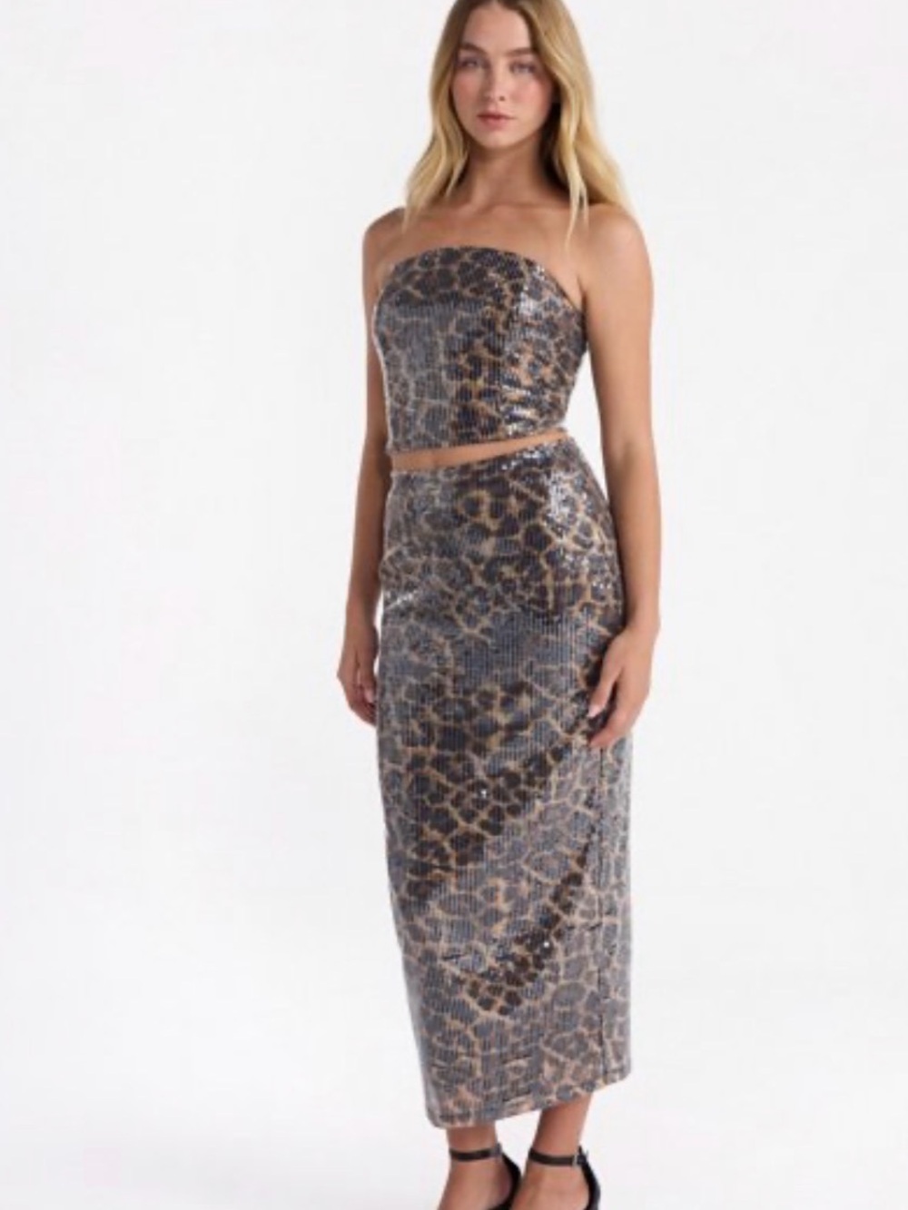 No Boundaries Sequin Leopard Print Midi Skirt - Brown/Black